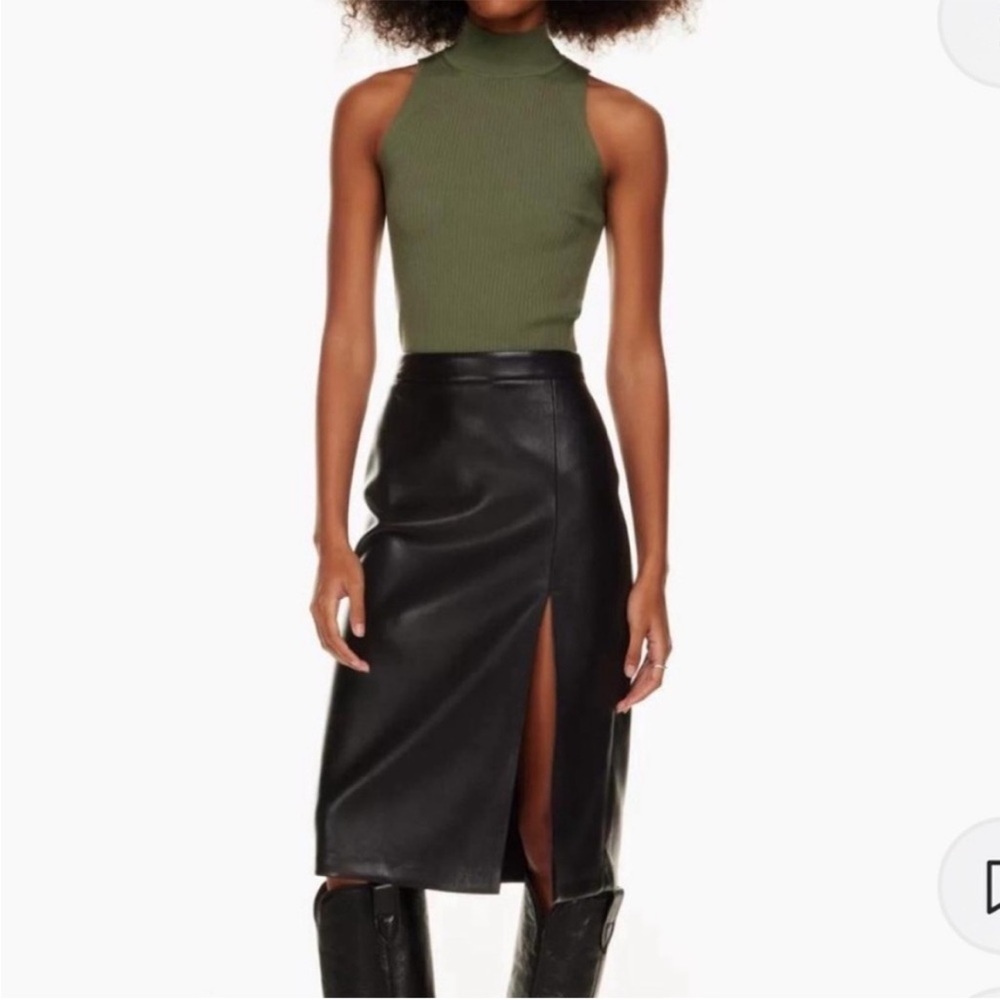 Aritzia Wilfred Black Leather Midi Skirt